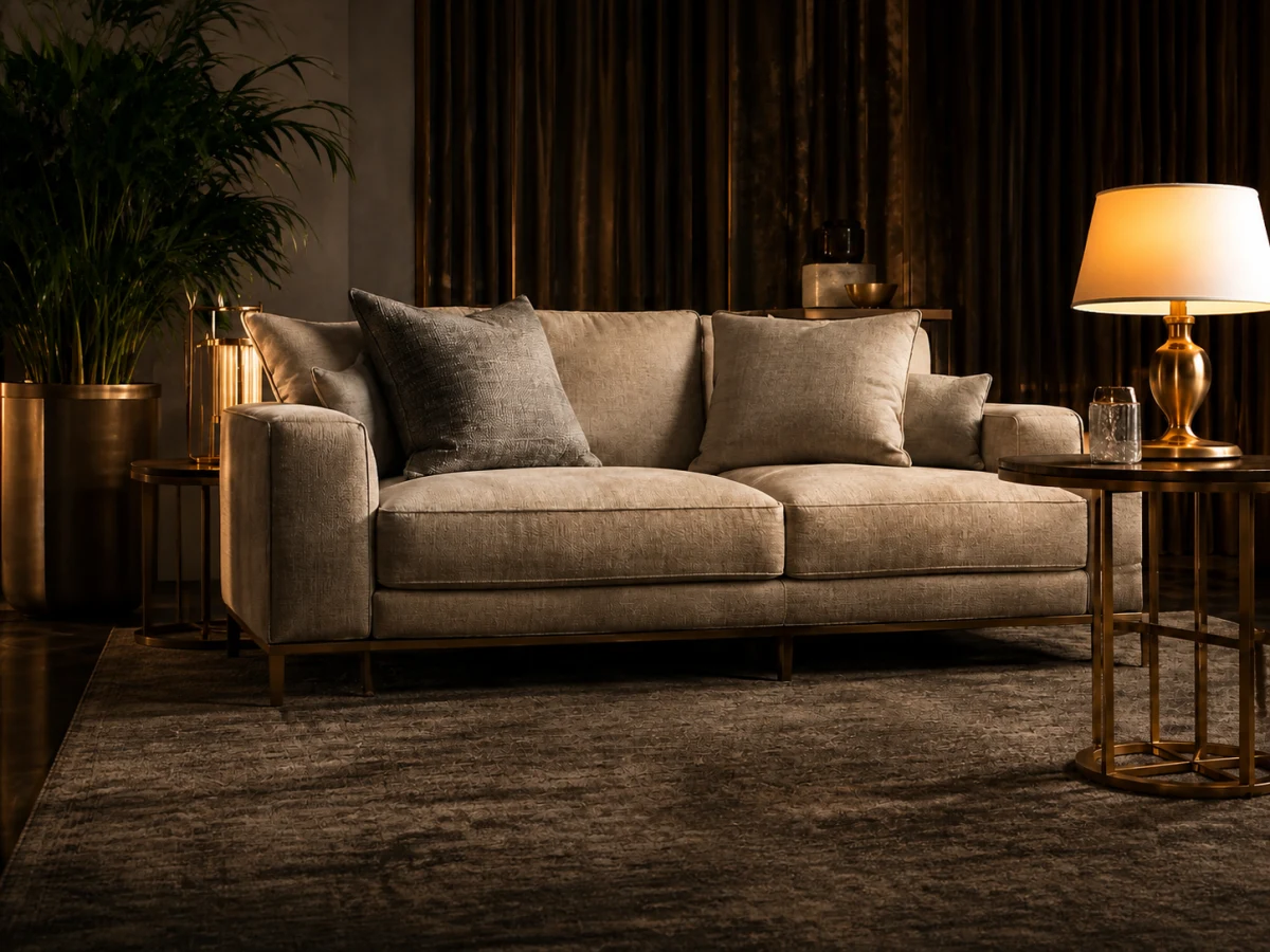 A contemporary sofa arranged in a refined living room